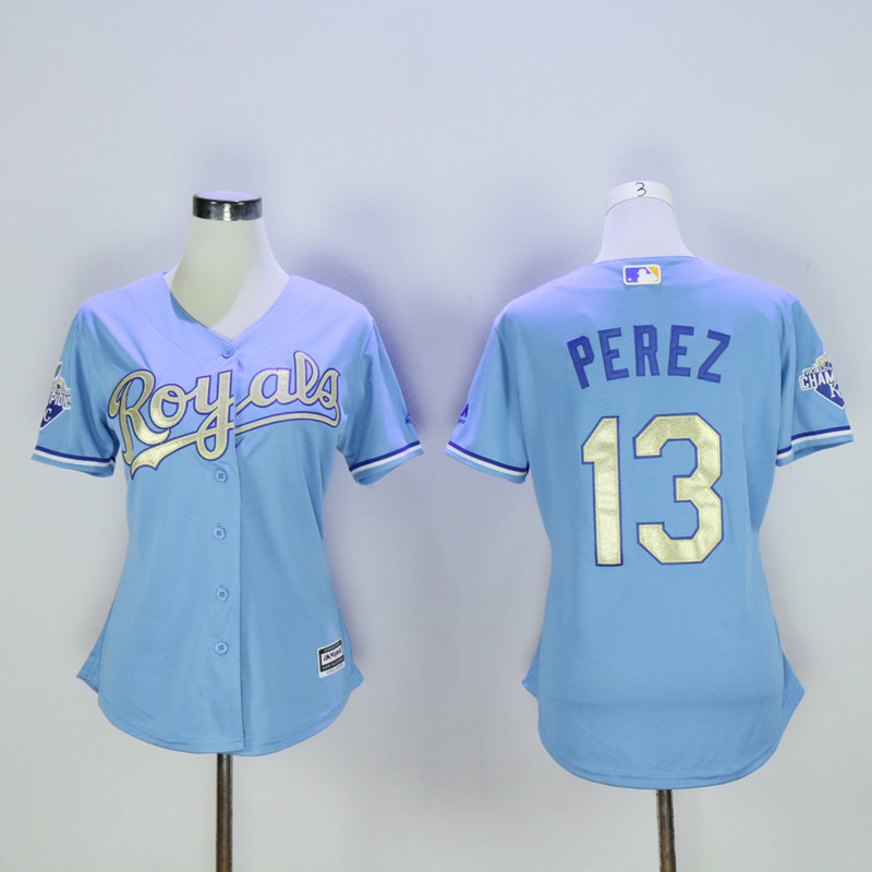 Women Kansas City Royals #13 Perez Light Blue Champion MLB Jerseys